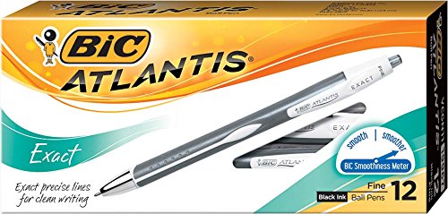 Book Cover BIC Atlantis Exact Retractable Ball Pen, Fine Point (0.7 mm), Black, 12-Count