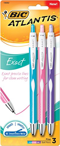 Book Cover BIC Atlantis Exact Fashion Retractable Ballpoint Pen, Fine Point (0.7mm), Assorted Colors, 3-Count