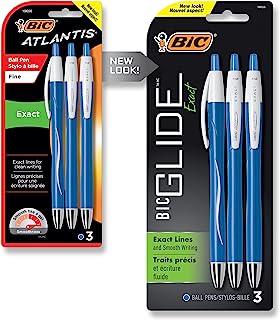 Book Cover BIC Atlantis Exact Retractable Ball Pen, Fine Point (0.7 mm), Blue, 3-Count