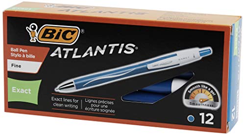 Book Cover Exact BIC-Atlantis Retractable Ballpoint Pen Fine Tip 0.7 mm Pack of 12 BIC-Count Blue