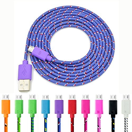 Book Cover Micro USB Cable, Eversame 10-Pack 6Ft 2M Nylon Braided USB 2.0 A Male to Micro B Data Sync & Charger Cord-Black White Pink Hot Pink Green Dark Green Orange Blue Red