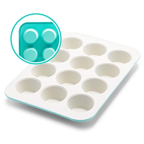 Book Cover GreenLife Bakeware Healthy Ceramic Nonstick, 12 Cup Muffin and Cupcake Baking Pan, PFAS-Free, Turquoise