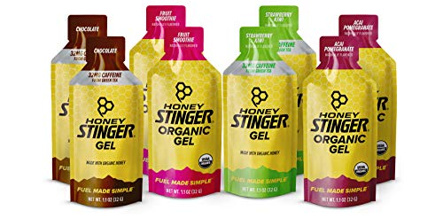 Book Cover Honey Stinger Organic Energy Gels - Variety Pack - 8 Count - 2 of Each Flavor - Energy Source for Any Activity -Acai & Pomegranate, Strawberry Kiwi, Chocolate & Fruit Smoothie