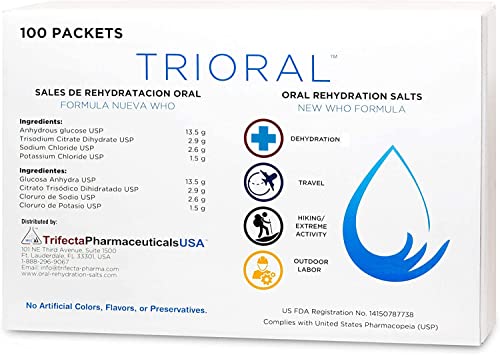Book Cover TRIORAL Rehydration Electrolyte Powder - WHO Hydration Supplement Salts Formula - Combat Dehydration from Workouts, Fluid Loss and Much More - 100 Drink Mix Packets