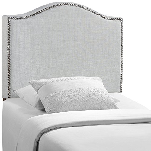 Book Cover Modway Curl Linen Fabric Upholstered Twin Headboard with Nailhead Trim and Curved Shape in Gray
