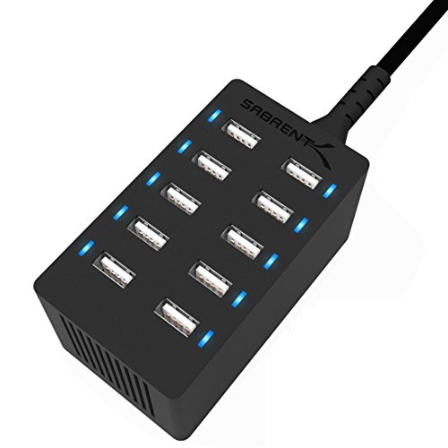 Book Cover Sabrent 60 Watt (12 Amp) 10-Port [UL Certified] Family-Sized Desktop USB Rapid Charger. Smart USB Ports with Auto Detect Technology [Black] (AX-TPCS)