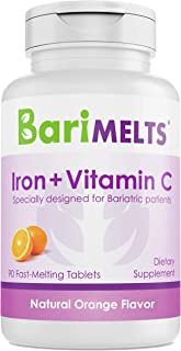 Book Cover BariMelts Iron + Vitamin C, Dissolvable Bariatric Vitamins, Natural Orange Flavor, 90 Fast Melting Tablets