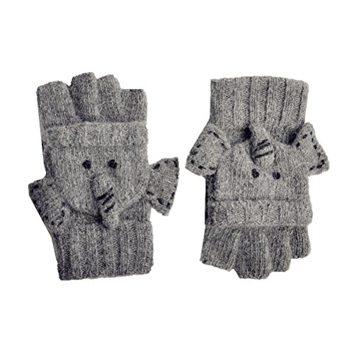 Book Cover YAN & LEI Elephant Knitted Gloves for Women, One Size, Gray