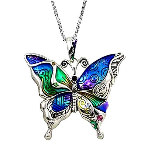 Book Cover DianaL Boutique Silvertone Colorful Butterfly Pendant Necklace 24