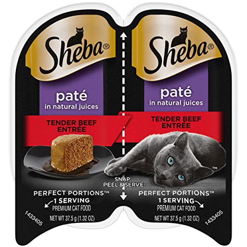 Book Cover SHEBA PERFECT PORTIONS Paté Adult Wet Cat Food Trays (24 Count, 48 Servings), Tender Beef Entrée, Easy Peel Twin-Pack Trays