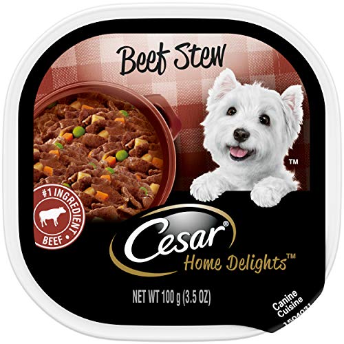 Book Cover CESAR HOME DELIGHTS Soft Wet Dog Food Beef Stew, Easy Peel Trays, 3.5 Oz (Pack of 24)