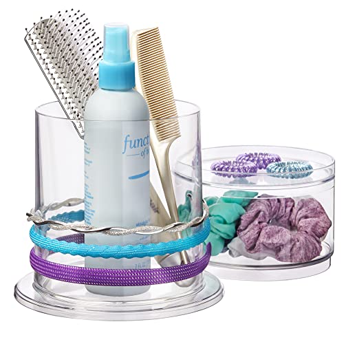 Book Cover STORi Bella Stackable Clear Plastic Hair Accessory Organizer Set | Round Headband and Hairbrush Holder Stacks on the Storage Containers with Tray Lid | Made in USA