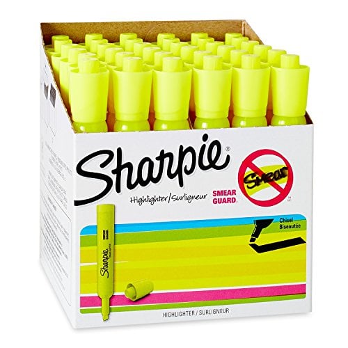 Book Cover Sharpie Tank Style Highlighters, Chisel Tip, Fluorescent Yellow, Box of 36 (1920938)