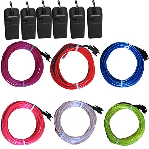 Book Cover 6 Pack - TDLTEK Neon Glowing Strobing Electroluminescent Wire/El Wire(Blue, Green, Red, Pink, Purple, White) + 3 Modes Battery Controllers