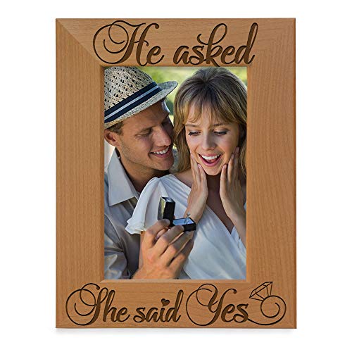Book Cover Kate Posh - He Asked, She Said Yes Engraved Natural Wood Picture Frame - Engagement Gifts, Best Friends Gifts, Valentine's Day Gifts, Christmas Gifts, Future Mr. & Mrs. Gifts (4x6-Vertical)