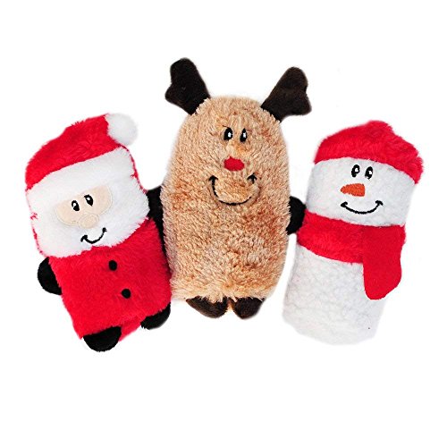 Book Cover ZippyPaws Christmas Squeakie Buddies - Bulk 3 Pack of Seasonal Stuffing-Free Squeaky Dog Toys, No Stuffing Holiday Puppy Toys, Dog Stuff for Small & Medium Dogs - Santa Claus, Reindeer, & Snowman