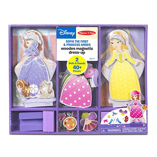 Book Cover Melissa & Doug Disney Sofia the First and Princess Amber Magnetic Dress-Up Wooden Doll Pretend Play Set