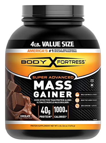 Book Cover Body Fortress Super Advanced Mass Gainer Whey Protein Powder, Gluten Free, Chocolate, 4 Lb