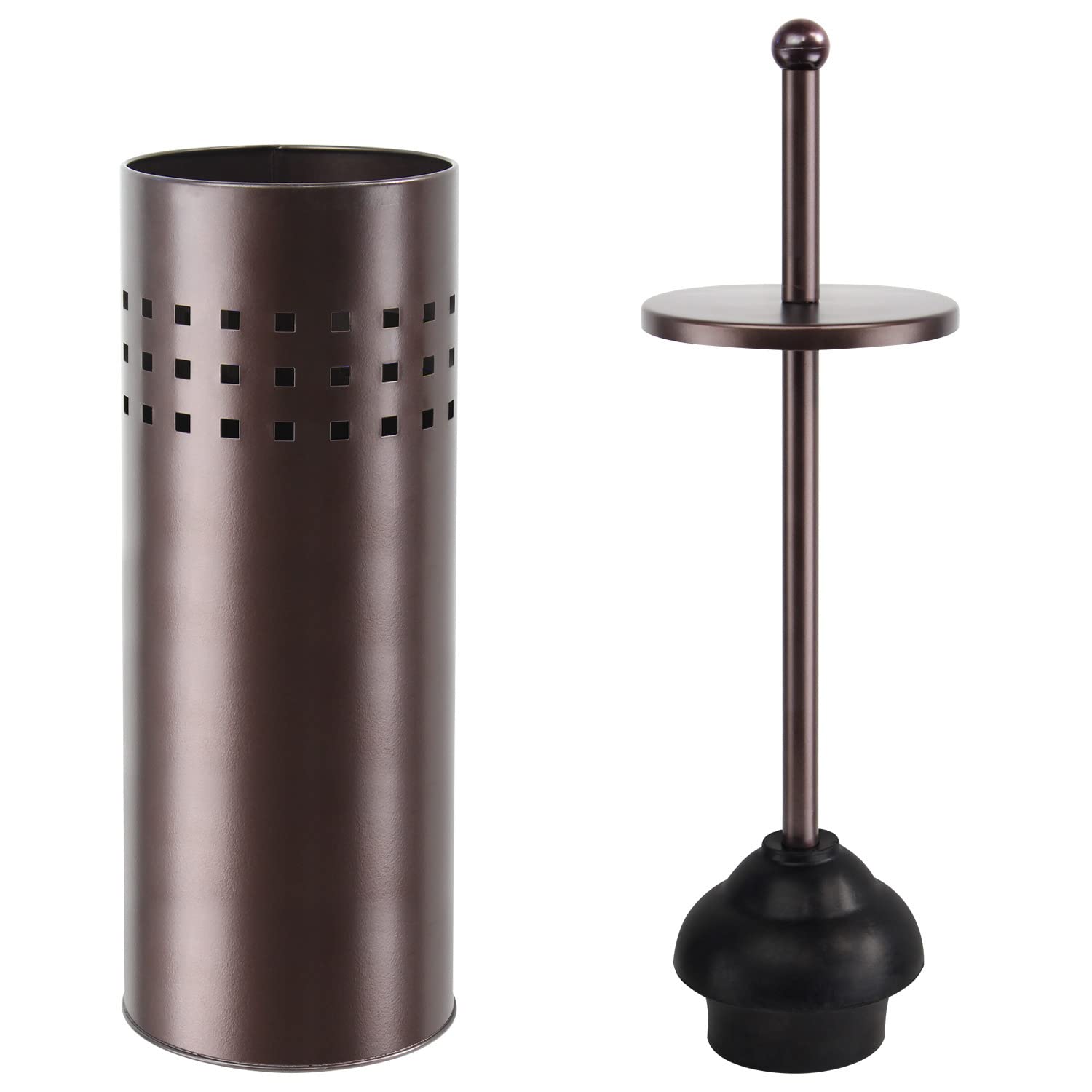 Book Cover Toilet Plunger with Holder for Bathroom, Multi Drain Suitable Also for Bathtubs, Quick Dry, Bronze
