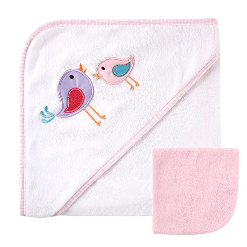 Book Cover Luvable Friends Unisex Baby Hooded Towel and Washcloth, Pink Bird, One Size