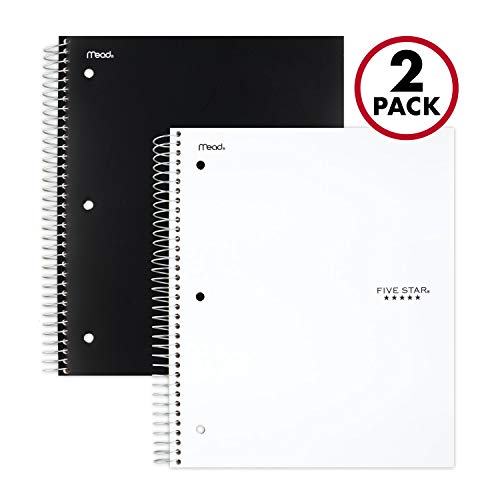 Book Cover Five Star Spiral Notebooks, 3 Subject, College Ruled Paper, 150 Sheets, 11 x 8-1/2 inches, Black, White, 2 Pack (73015)