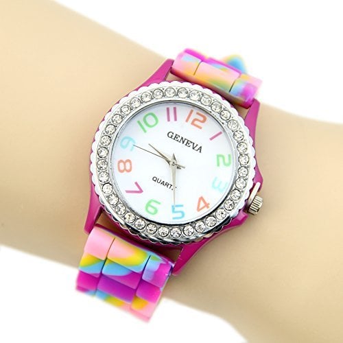 Book Cover Estone Women Girl Multicolor Geneva Silicone Crystal Bling Fashion Designer Wrist Watch