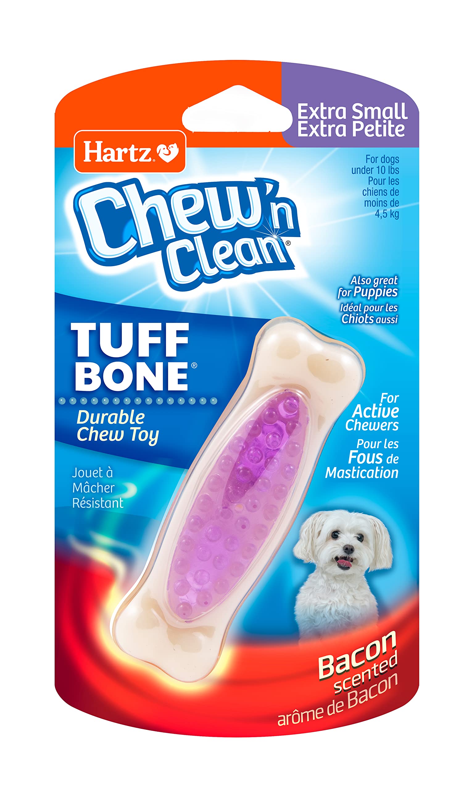 Book Cover Hartz Chew 'n Clean Tuff Bone Bacon Scented Dental Dog Chew Toy - Extra Small Extra Small blue, purple