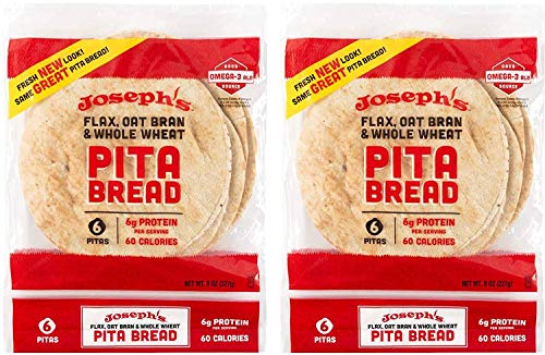 Book Cover Josephs Flax Oat Bran and Whole Wheat Pita Bread, 8 oz. (Pack of 2)