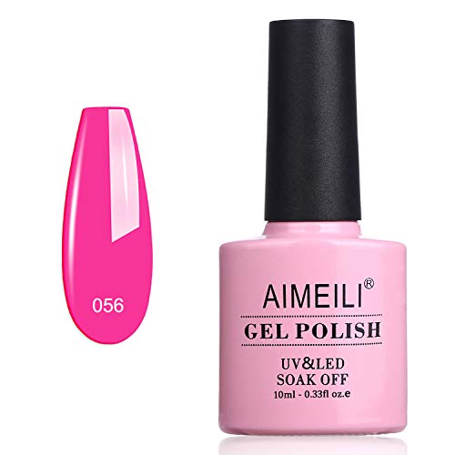 Book Cover AIMEILI Soak Off U V LED Hot Pink Gel Nail Polish - Neon Peachy Pink (056) 10ml
