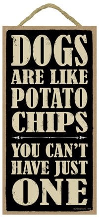 Book Cover SJT ENTERPRISES, INC. Dogs are Like Potato Chips, You Can't Have Just One Primitive Wood Sign - Indoor Plaque Decoration for Wall - Funny Hanging Decor for Pet Lovers - 5
