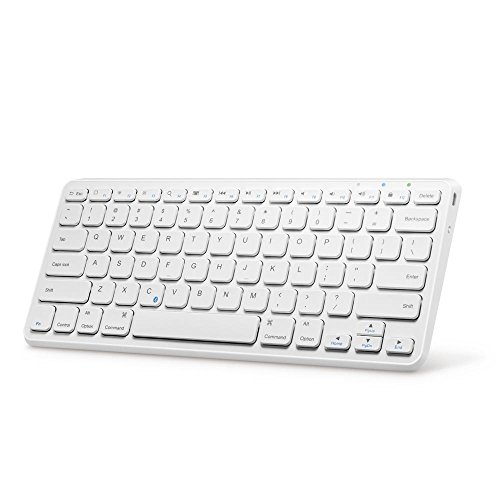 Book Cover Anker Ultra Compact Slim Profile Wireless Bluetooth Keyboard for iOS, Android, Windows and Mac with Rechargeable 6-Month Battery (White)