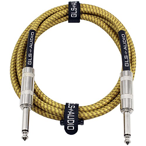 Book Cover GLS Audio Guitar Cable - 1/4 Inch TS to 1/4 Inch Instrument Cable for Bass/Electric Guitar- Brown/Yellow Braided Tweed,Â 10ft