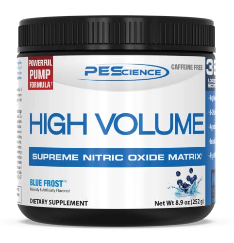 Book Cover PEScience High Volume Nitric Oxide Booster Pre Workout Powder with L Arginine Nitrate, Blue Frost (Blueberry), 36 Scoops, Caffeine Free