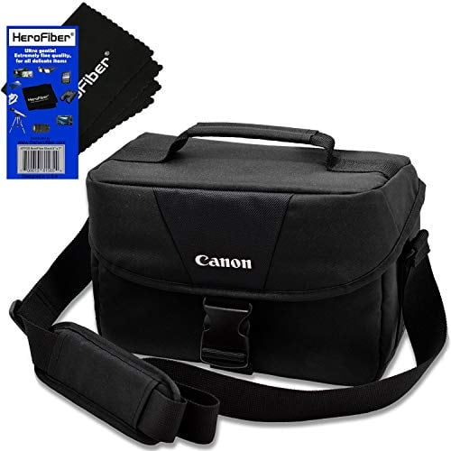 Book Cover Canon Well Padded Compact Multi Compartment SLR Digital Camera Gadget Bag with Adjustable Shoulder Strap + HeroFiber Ultra Gentle Cleaning Cloth for Canon Digital SLR Cameras