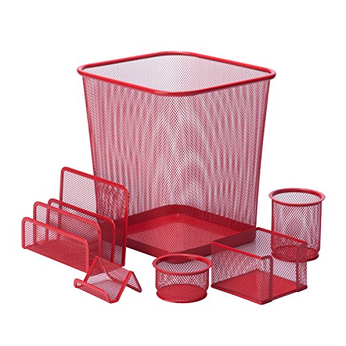 Book Cover Honey-Can-Do 6-Piece Powder Coated Steel Mesh Desk Set, Red