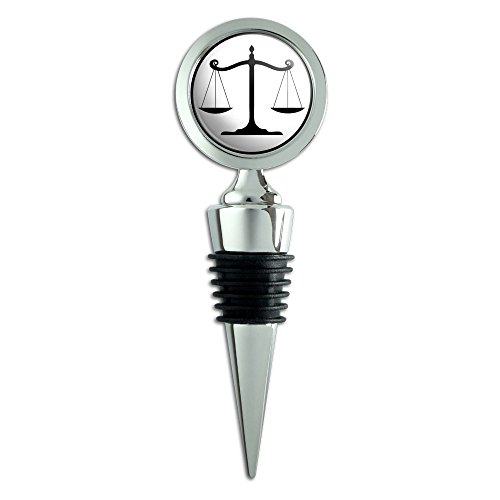 Book Cover Balanced Scales of Justice Symbol Legal Lawyer B&W Wine Bottle Stopper