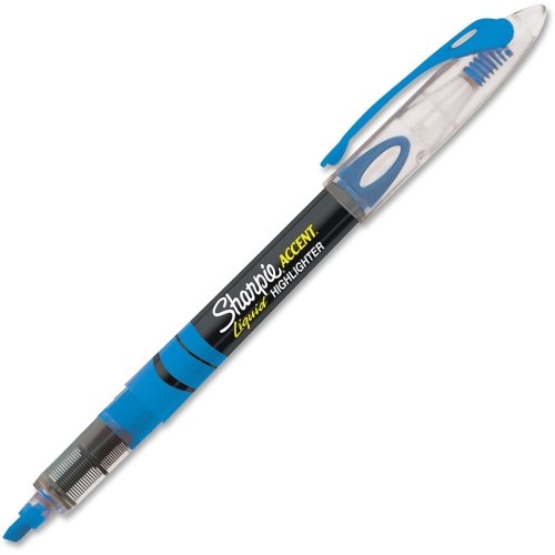 Book Cover Sharpie Pen-Style Liquid Ink Highlighters - Chisel Marker Point Style - Fluorescent Blue Ink - 12 / Dozen