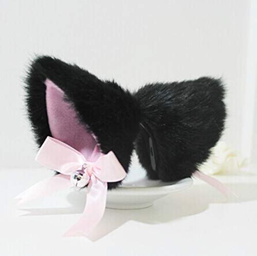 Book Cover Hot Sweet Lovely Anime Halloween Cosplay Fancy Neko Cat Ears Hair Clip Black with Bell