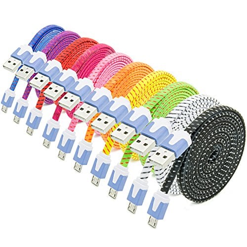 Book Cover Micro USB Charger, Besgoods 10PCS Long (2m/6ft) Colorful High Speed Fast Durable Nylon Braided Micro USB Charging Data Cable for Android, Samsung Galaxy S6 Edge/Note 5, HTC, LG, and More