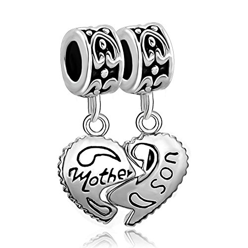 Book Cover Fit Pandora Charms Silver Plated Heart Mother & Son Family Puzzle Dangle Beads