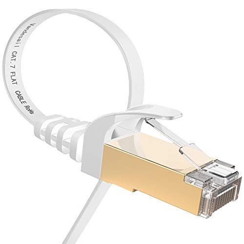 Book Cover VANDESAIL Ethernet Cable, CAT7 Network Cable RJ45 High Speed STP LAN Cord for Laptop,PC,Router,Switch,Modem,PS4（50ft,White,1pack