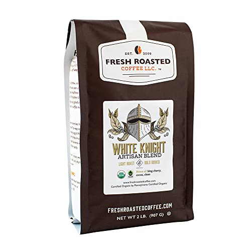 Book Cover Fresh Roasted Coffee, White Knight Light Roast, Organic Fair Trade Kosher, Whole Bean, 32 oz (907 g)
