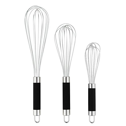 Book Cover DRAGONN Set of 3 Stainless Steel Silicone handles. Milk & Egg Beater Balloon Metal Blending, Beating and Stirring. Whisk