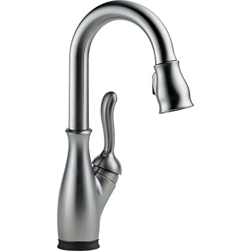 Book Cover Delta Faucet Leland Touch Bar Faucet Brushed Nickel, Bar Sink Faucet Single Hole, Wet Bar Faucets with Pull Down Sprayer, Prep Sink Faucet, Delta Touch2O Technology, Arctic Stainless 9678T-AR-DST