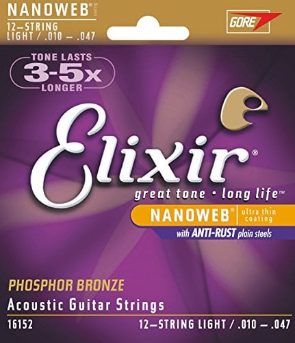 Book Cover Elixir Strings Phosphor Bronze 12-String Acoustic Guitar Strings w NANOWEB Coating, Light (.010-.047)