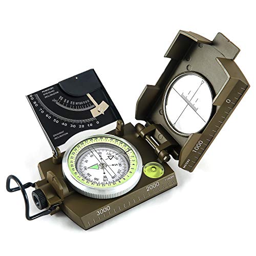 Book Cover Eyeskey Multifunctional Military Metal Sighting Navigation Compass with Inclinometer | Impact Resistant & Waterproof Compass for Hiking, Camping, Boy Scout (Compass with Inclinometer-Green)