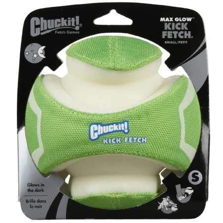 Book Cover Chuckit! Max Glow Kick Fetch Dog Ball Lightweight Durable Glow In The Dark Illuminated Football Toy - Small (15 cm)