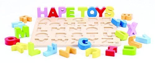Book Cover Hape Wooden Alphabet Puzzle| Wooden ABC Letters Colorful Educational Learning Puzzle Toy Board for Toddlers
