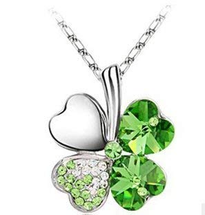 Book Cover Meiliss Lucky Love Four Leaf Clovers Necklace Crystals ,Heart Crystal Pendant with Necklace(Lucky Green)