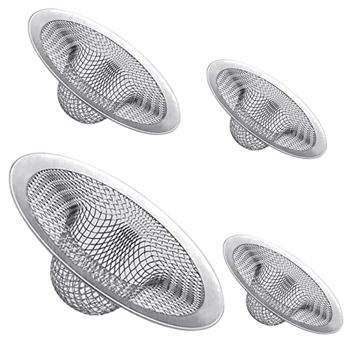 Book Cover 4PCS Stainless Steel Kitchen and Bathroom Sink Strainer Set, Hair Stopper for Bathtub Drain, Anti Clog Kitchen Sink Strainers (2 PC 2